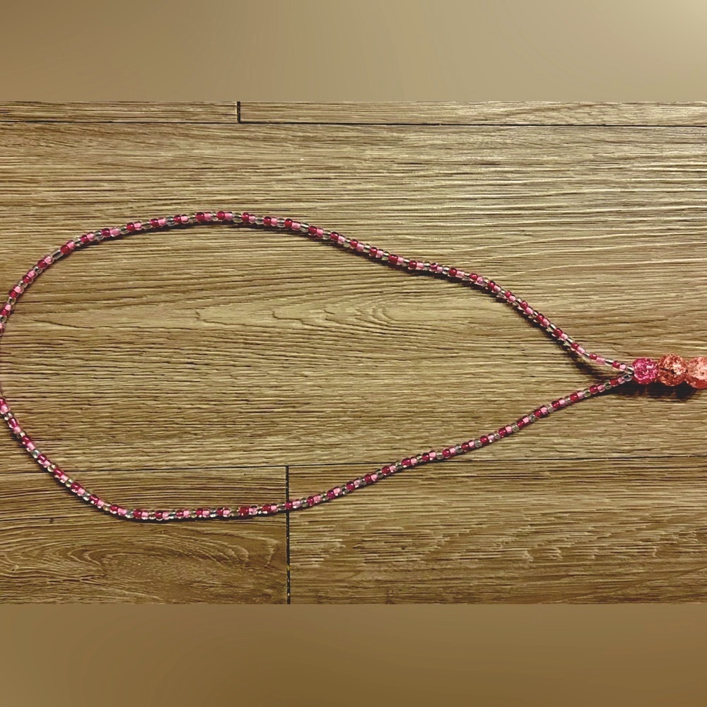 Glass and Glass Seed Bead Lanyard, includes light pink, dark pink, clear